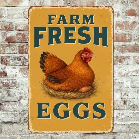 Farm Fresh Eggs Sign, Chicken Coop Sign, 8x12 Aluminum Sign, UV Resistant Outdoor Sign, Door Sign, Farmhouse Decor