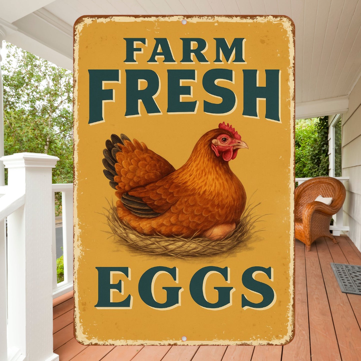 Farm Fresh Eggs Sign, Chicken Coop Sign, 8x12 Aluminum Sign, UV Resistant Outdoor Sign, Door Sign, Farmhouse Decor