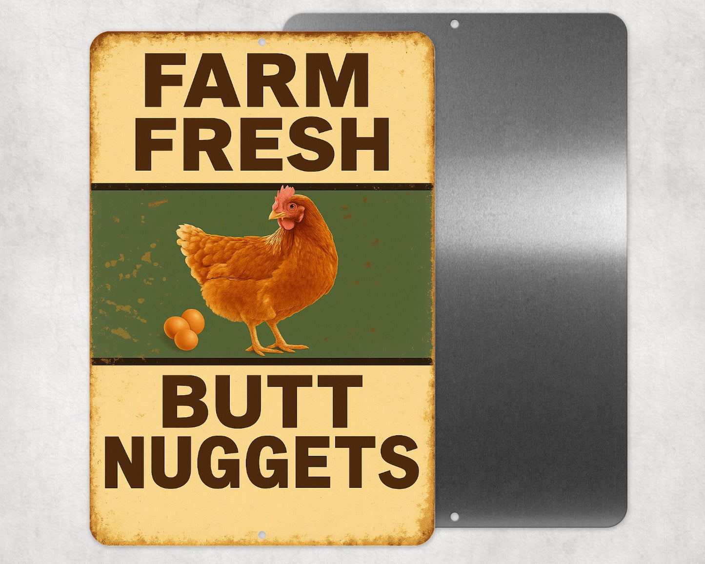 Farm Fresh Butt Nuggets Sign, Funny Chicken Sign, 8x12 Aluminum Sign, UV Resistant Outdoor Sign, Door Sign