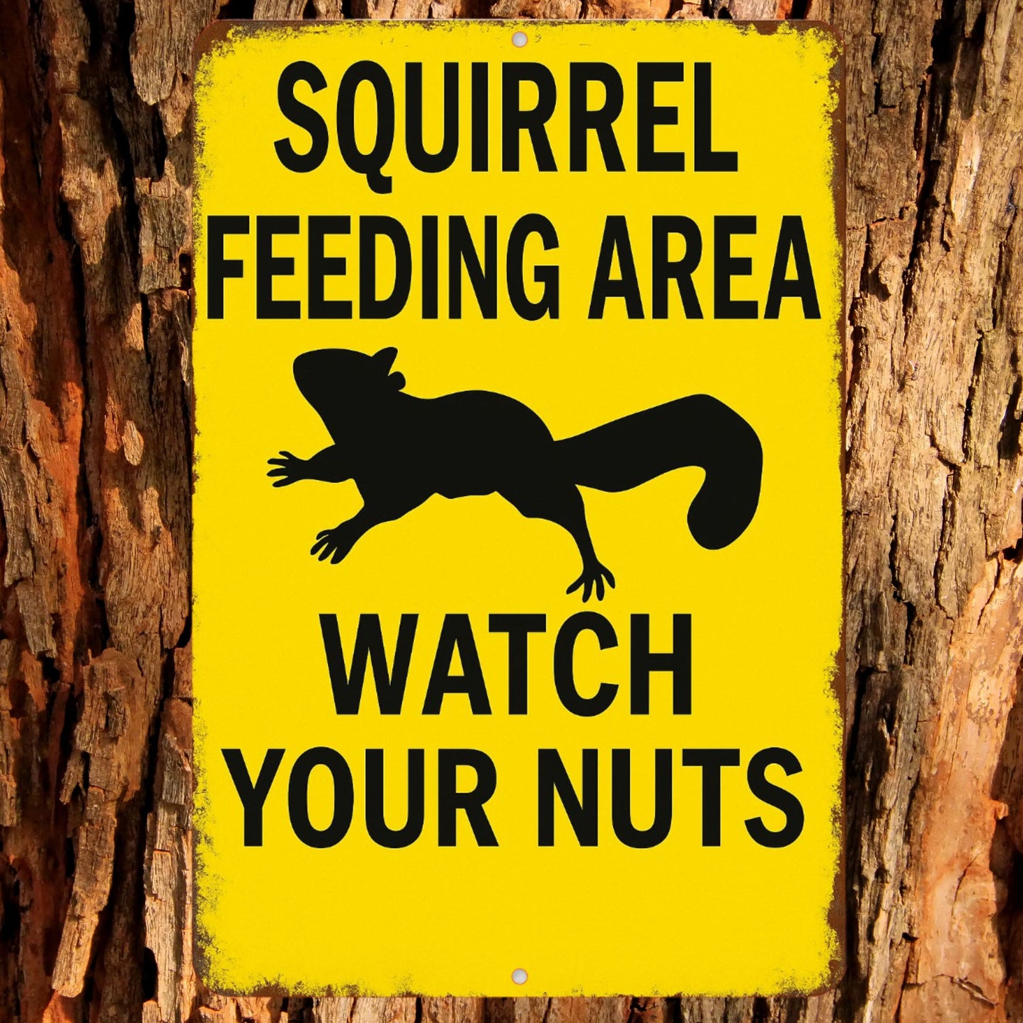 Funny Squirrel Sign, Squirrel Feeding Area Sign, Distressed Warning Sign, Rustic Font 8x12 Aluminum Sign, UV Resistant Outdoor Sign